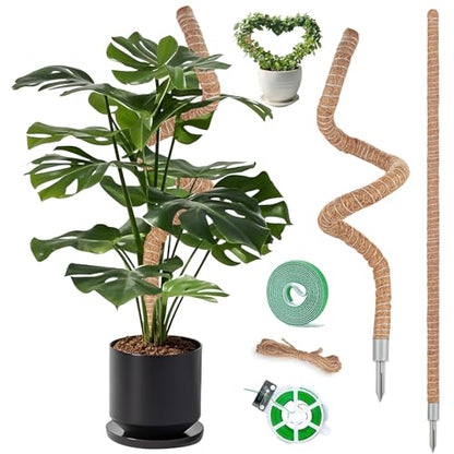 2 Pack Moss Pole, 63 Inch Monstera Plant Support, Moss Poles for Climbing Indoor Plants, Bendable Coco Coir Plant Support Stakes for Potted Plants, Pothos, Philodendron - size: 63"- 2 pack