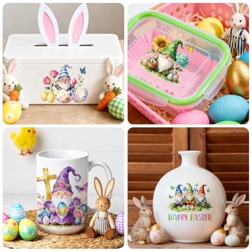 Peacoblue Easter Gnomes Rub On Transfers for Craft, Transfer Sticker | 18 Sheets UV DTF Transfers, Waterproof Rub On Decals for Wood, Glass, Furniture, Tumblers & Home Decor Crafts - style: Easter Gnomes with Eggs