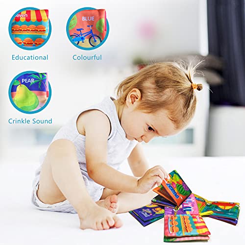 Soft Cloth Baby Books 4 Pack,ABC-Z&1-10&Colour&Fruit,Touch Crinkle Sensory Toys for Newborn Infants Toddler Non-Toxic Early Educational Preschool Learning Toy Gift 0-3 6-12 18 Months