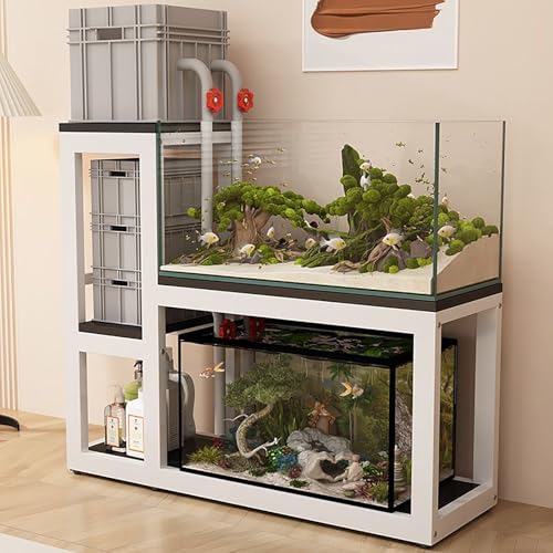 Fish Tank Stand,Heavy-Duty Aquarium Stand with Non-Slip Foot Pads, Scratch & Wear Resistant Terrarium Rack for Secure Fish Tank Placement – Sturdy & Durable Design - color: White+black, size: 100x40x110cm