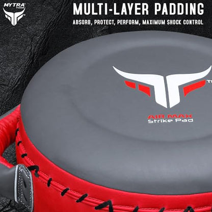 Mytra Fusion Boxing Round Pad Kickboxing Coach Training Punching Focus Mitts for Martial Arts, MMA & Muay Thai, Strike Boxing Focus Pads for Speed, Focus & Accuracy - color: Grey/Red