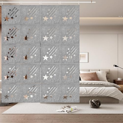 12Pcs Hanging Room Divider Made of High Density Polyester Fiber Panels for Decorating Bedroom Living Dining Room Kitchen Office Restaurant Home Hotel Decor（Star-Gray） - color: Grey, size: Star
