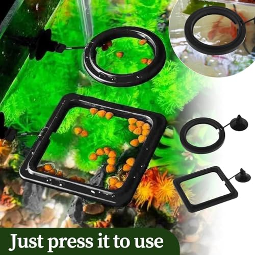 2PCS Fish Aquarium Feeding Ring Aquarium Feeding Ring Fish Tank Station Floating Food Tray Feeder Square Circle Accessories Foods Feeder with Suction Cup（Black）