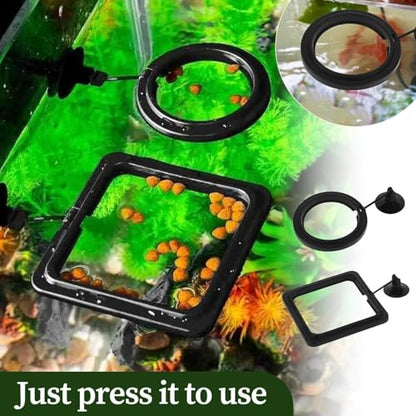 2PCS Fish Aquarium Feeding Ring Aquarium Feeding Ring Fish Tank Station Floating Food Tray Feeder Square Circle Accessories Foods Feeder with Suction Cup（Black）