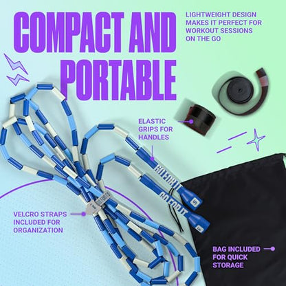 Sportbit Custom-Fit Beaded Jump Rope – Adjustable Length for Kids & Adults, Men & Women – Durable Fitness Rope for Gym & Home - color: Blue/White/Navy blue