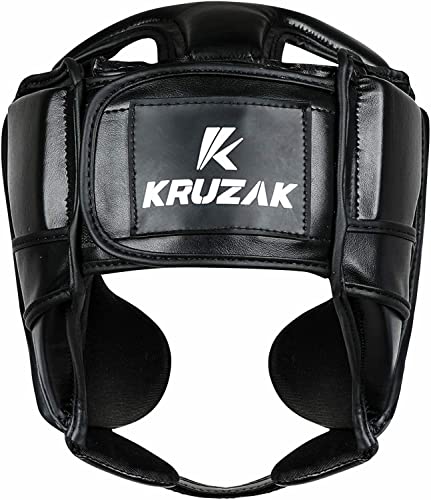 Kruzak Unisex Boxing Headgears - MMA Training, Adjustable Padded, Kara,Muay Thai Headgear, Kickboxing, Sparring, Martial Arts, Karate, Taekwondo MMA Body Equipment - color: Black, size: Small-Medium