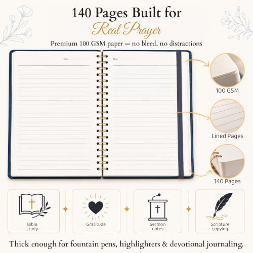 Only Zest Hardcover Blank Christian Notebook – 140 Pages - Matthew 17:20 | Lined Pages with Bible Verse Cover – Inspirational Writing Spiral Notebook for Bible Study, "Faith Can Move Mountains", Black - color: Faith_Black