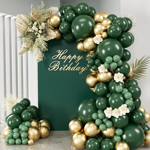 Green and Gold Balloon Arch Kit, Dark Emerald Green Hunter Forest Sage Green Metallic Gold Balloon Garland kit, 18 12 10 5 Inch Balloons for Birthday Wedding Jungle Safari Party Decorations - color: Green and Gold