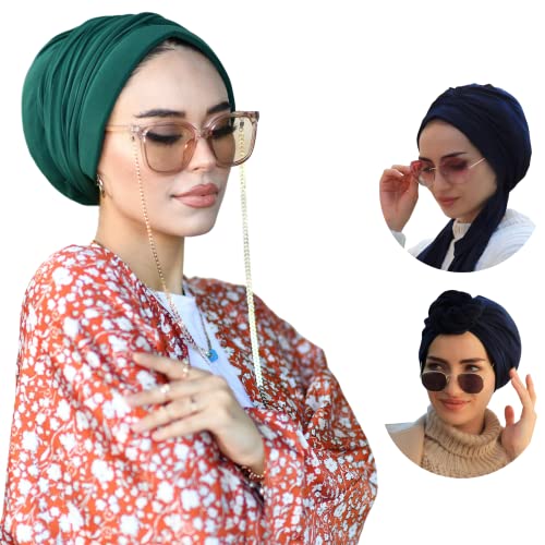 para life Dubai Turbans for Women, Breathable Instant Turban|Std Size Stretchable Cotton|Hijab Cap&Undercap - color: Emerald