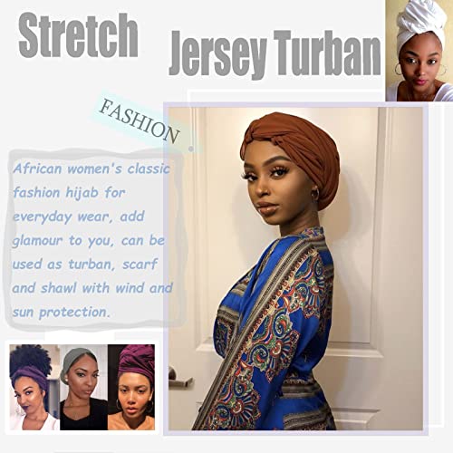 ZRQ 5 Pieces Stretch Turban Hijab African Women's Head Waps Soft and Breathable Super Long Scarf Shawl Solid Color Combination Suitable for Black Women (Black,White,Coffee,Dark Blue,Dark Purple) - color: Black,White,Coffee,Navy Blue,Dark Purple