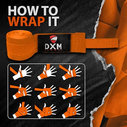 DXM SPORTS Boxing Hand Wraps Inner Gloves - 180 Inch Elasticated Thumb Loop Bandages - Kickboxing MMA Muay Thai Kickboxing Martial Arts Punching Training for Men Women - color: Orange