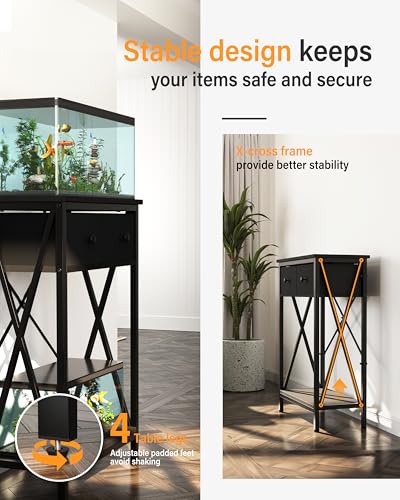 5-10 Gal Fish Tank Stand for Office Home, Metal Aquarium Stand with Drawer | Heavy Metal, Adjustable Feet, Fish Tank Table for Reptile Turtle Breeder Terrarium, Easy Assemble and Clean, 220lbs Capacity