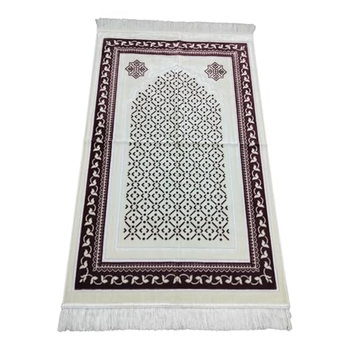 Islamic Prayer Rug with Geometric Arch Design, Traditional Turkish Prayer Mat, Polyester Blend, 27.6 x 43.3 Inches, Low Pile with Fringed Edges, Machine Washable (Pink) - color: Pink