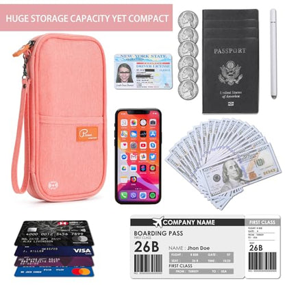 VanFn RFID Travel Passport Wallet, Family Passport Holder, Trip Document Organizer P.Travel Series - color: Pink