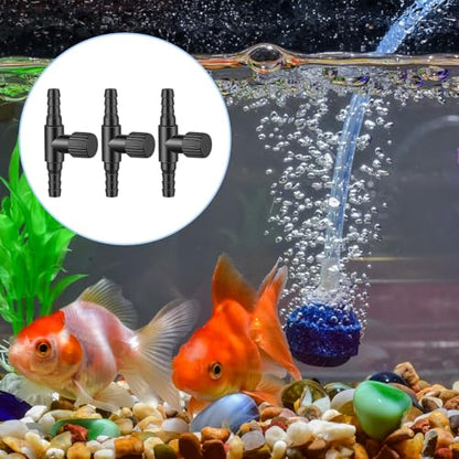 20 Pcs Aquarium Air Control Valves for 3/16" (4mm) ID Airline Tubing, Adjustable Black T Shaped Hose Connectors Single Way Plastic Air Flow Controllers Regulators Pump Accessories