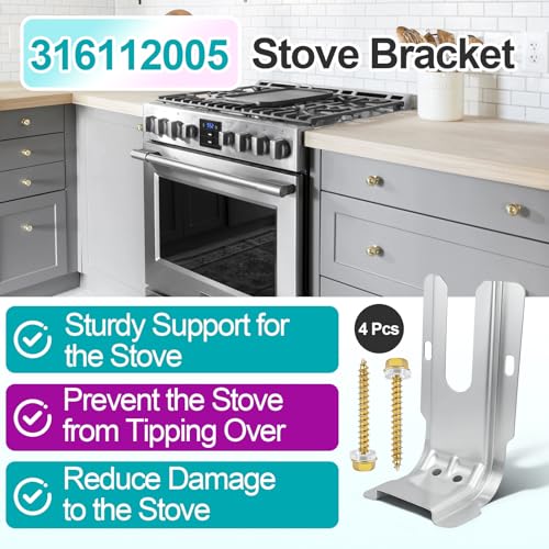4 Pcs 316112005 Stove Anti-Tip Bracket Compatible with Frigidaire | Universal Wall/Floor Mount Kit, Reliable Range Protection, Heavy Duty Sturdy Hardware, Replaces 316112004 316112003 316107200