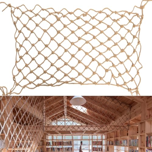 Hemp Rope Net (3ft x 6ft) Heavy Duty Natural Jute Rope Netting for Balcony Stairs, Fence, Garden, Playground Protection & Indoor/Outdoor Decor - size: 3ftx6ft