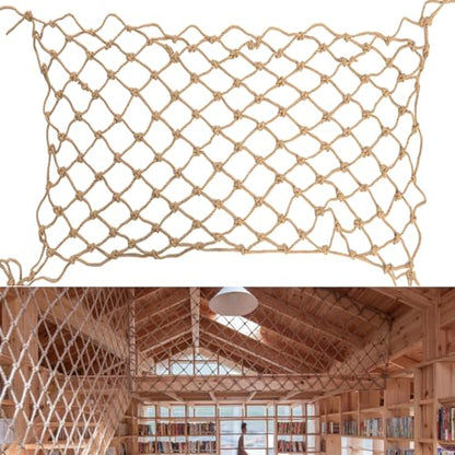 Hemp Rope Net (3ft x 6ft) Heavy Duty Natural Jute Rope Netting for Balcony Stairs, Fence, Garden, Playground Protection & Indoor/Outdoor Decor - size: 3ftx6ft