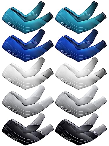 Tisancy 10 Pairs Sun Protection UV Arm Sleeves Cooling Anti Slip Compression Sleeves Sports Polyester Cycling Covers - size: Medium, style: Plain Style
