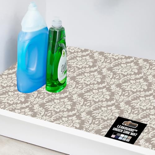 GORILLA GRIP LeakGuard Non-Adhesive Under Sink Mat for Kitchen Cabinet, Waterproof Quick Dry Shelf Liner, Durable Absorbent Felt Mats for Bathroom Sinks, Cabinets, Dresser, 24x24 Damask Taupe Cream - color: Damask: Taupe/Cream, size: 24"w X 24"l