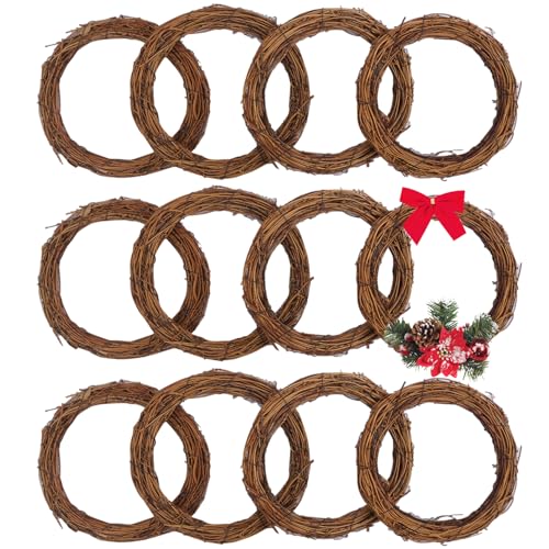 12 Pcs 8 Inch Natural Grapevine Wreath Set, Natural Rattan Wreath,Hand-Woven 8 Inch Vine Branch Wreaths, Perfect for DIY Crafts, Christmas Decorations, and Wedding Supplies - size: 12 Pcs 8 Inch