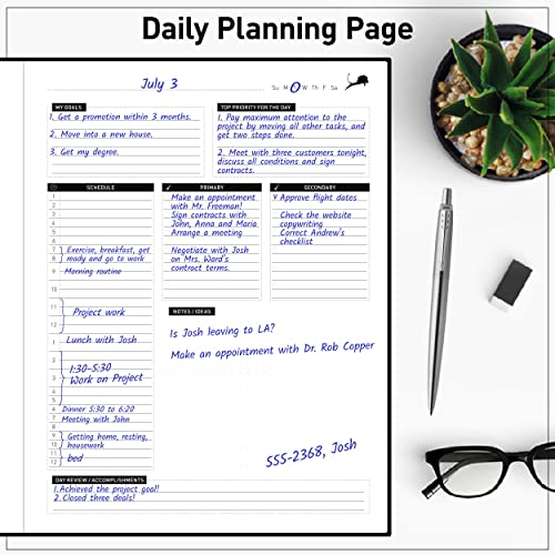 Daily Planner - Professional Life Planner, Calendar & Gratitude Journal to Increase Productivity, Time Management & Happiness - Vegan Leather Softcover, 6 Months, Undated 24 Hour Business Planner - color: Black, size: Large