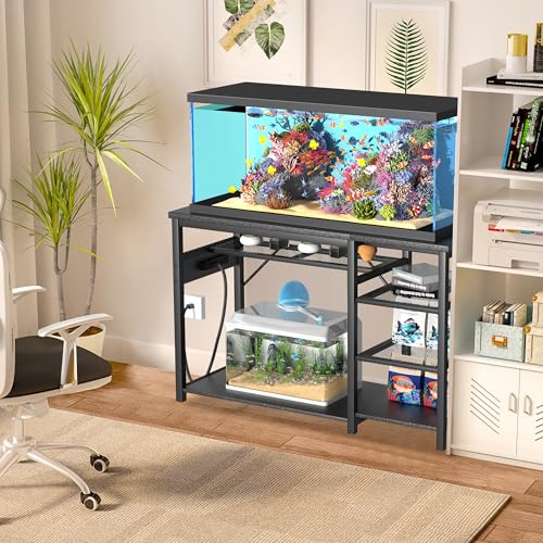 GRLEAF 55-75 Gallon Aquarium Stand: 1000LB Capacity, Built-In Power Outlets, 3-Tier Shelves for Fish Tank Accessories Storage, Heavy-Duty Steel/Wood Hybrid for Fish & Reptile Tanks | Excludes Tank - size: 55-75 Gallon
