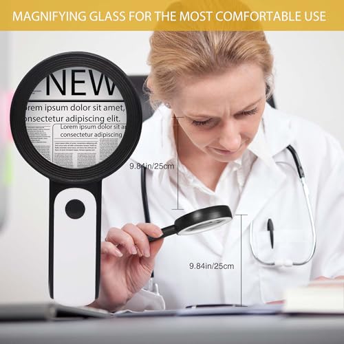 Magnifying Glass with Light, Handheld Large Magnifying Glass 18LED Cold and Warm Light with 3 Modes, Illuminated Lighted Magnifier for Seniors Reading, Coins, Jewelry - color: Black