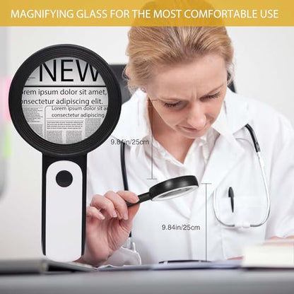 Magnifying Glass with Light, Handheld Large Magnifying Glass 18LED Cold and Warm Light with 3 Modes, Illuminated Lighted Magnifier for Seniors Reading, Coins, Jewelry - color: Black