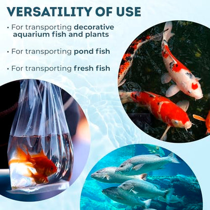 Clear Plastic Fish Bags, 10 x 24 Inches. Pack of 100 Fish Shipping Bags for Sea Creatures & Vegetation. Durable Transparent Poly Bag, 2 Mil Thick. Leak Proof Clear Bag with Reinforced Seams