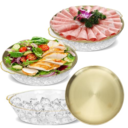 3 Set 11.8" Chilled Serving Tray with Compartments, | Ice Chilled Party Platter Charcuterie Serving Board for Fruit Seafood Vegetable Appetizer Shrimp Cocktail Travel Cookout