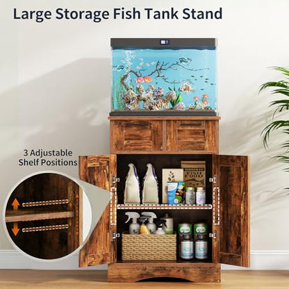 10 Gallon Aquarium Stand, Fish Tank Cabinet with 2 Drawers | Aquarium Stand for 5-10 Gallon Fish Tank Accessories Storage, 20.5" x 11.0" Tabletop, Rustic Brown PTBX02BR - size: 5-10 Gallon Fish Tank Stand
