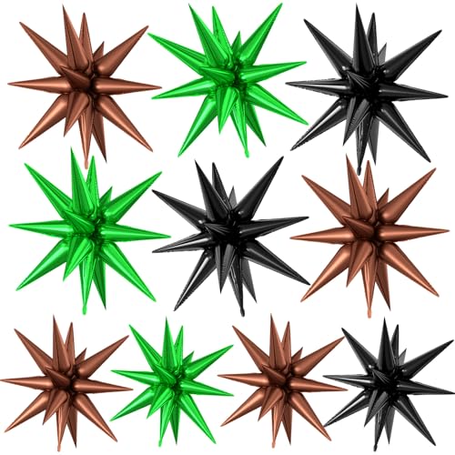 10 Pcs 22Inch Star Explosion Foil Balloons Large Black Green Brown Balloon - color: Green Black Brown