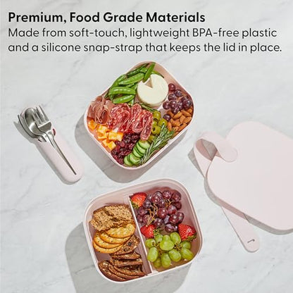 W&P Porter Bento Lunch Box, 3 Compartment Bento Box Portable Adult Lunch Box with Snap Strap- Food Container, BPA Free, Dishwasher and Microwave Safe, Charcoal, Medium - color: Charcoal