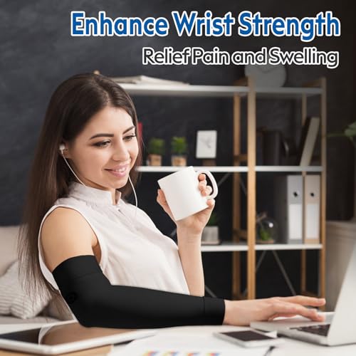 NURCOM Compression Arm Sleeve, 20-30 mmHg, With Silicone, Black XL - color: Black(with Silicone Top Band), size: X-Large(2 Pack)