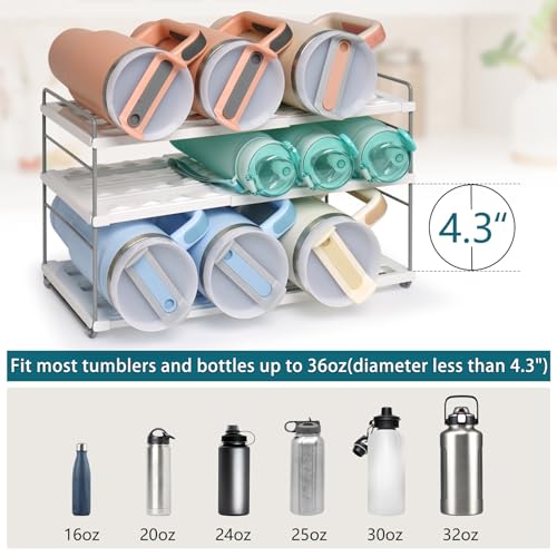 10.6-16.7" Adjustable Width Water Bottle Organizer for Cabinet, 3-Tier Expandable Water Bottle Holder Rack, Cup and Tumbler Storage for Kitchen Organization, Sports Flask, Insulated Travel Mug, Fridge - size: 3 Tier-15