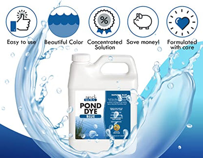 Pond Worx Blue Lake and Pond Dye - 4X Concentrated Liquid Pond Colorant - Treats up to 1 Acre - 1 Quart