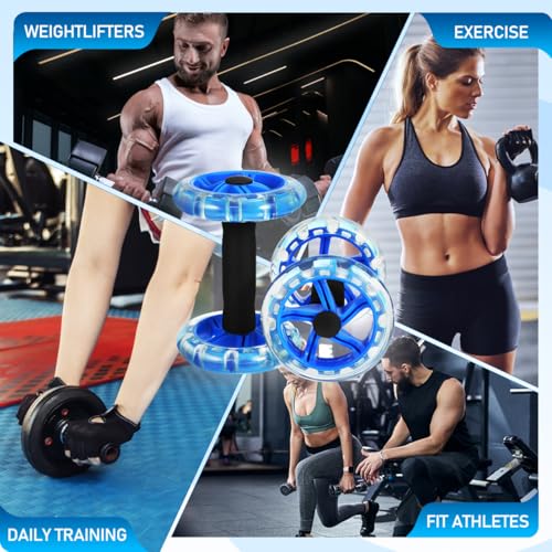 Kisangel 2-Pack Ab Roller Wheel, Dual Abdominal Exercise Equipment for Core Workout, Stable Fitness Training Device with Non-Slip Grip Handles for Home Gym, Blue