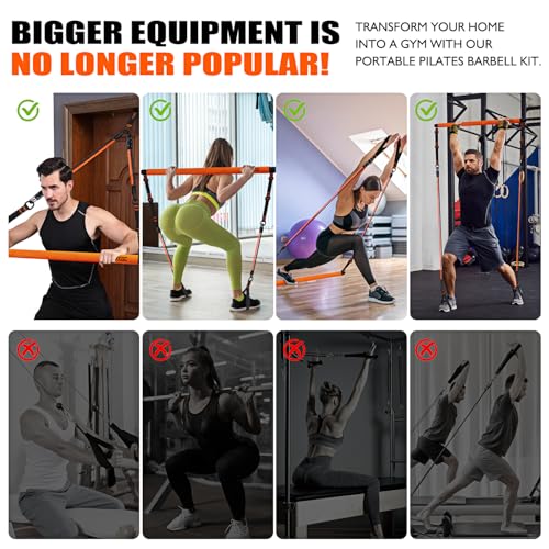 KUTIZE Pilates Bar Kit with Resistance Bands, Pilates Equipment, Multifunctional Pilates Bar for Women & Men, Pilates kit for Hip, Back, Arm, Full-Body Workouts, Home Gym Strength Training Equipment - style: 1-Orange