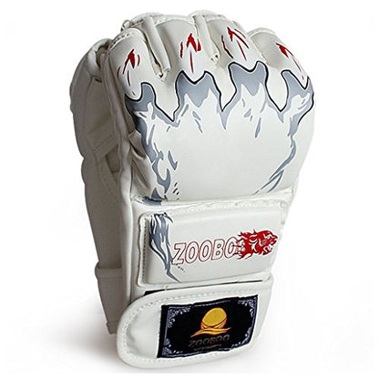ZooBoo MMA Gloves, Half-Finger Boxing Fight Gloves MMA Mitts with Adjustable Wrist Band UFC Gloves for Sanda Sparring Punching Bag Training (One Size Fits Most) - color: HS-White