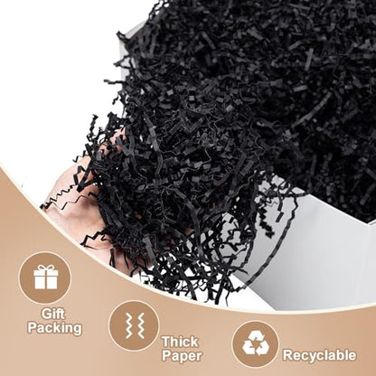 Wowxyz 1 LB Crinkle Cut Paper Shred Black Crinkle Shredded Paper for Gift Baskets - Gift Box Bag Filler - Confetti Stuffing for Birthday, Holiday Present Packaging Wrapping - color: Black