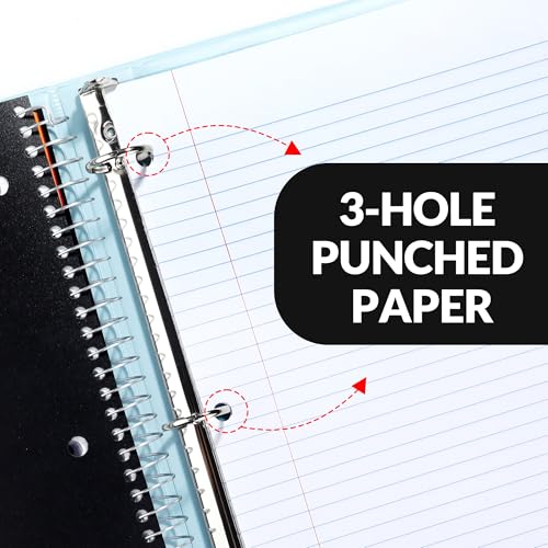 SUNEE 5 Subject Notebook College Ruled - 400 Pages, 9"x11", 5 Pocket Colored Dividers, 3-Hole Punched Paper, Black - color: Black, style: College Ruled