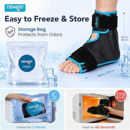 NEWGO Foot Ice Pack Wrap for Plantar Fasciitis Relief, 360° Full Coverage Reusable Gel Ice Boot for Heel & Ankle Pain, Cold Compression for Swelling, Achilles Tendonitis & Ankle Sprain- Black - color: Black