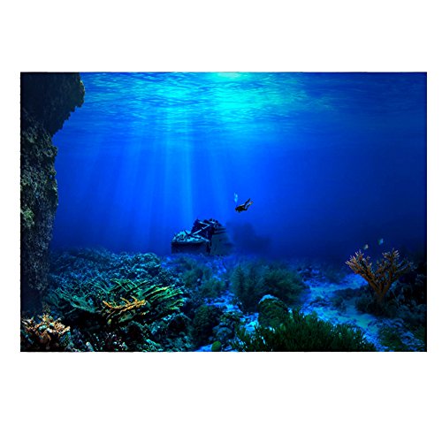 GOTOTOP Aquarium Poster 3D Effect Adhesive, Aquarium Background Decoration Seaworld Poster Self-Adhesive Underwater Decor 24.02 x 16.14 inch - size: 24.02 x 16.14 inch