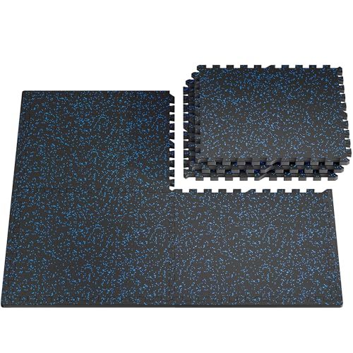 PRAISUN 0.56" Rubber Top Gym Flooring, Heavy Duty Interlocking Gym Mats for Home Gym, Non-Slip Workout Mat, 24 x 24in Large Gym Floor Mat, Protect Floors from Weights & Equipment, 24 Sq Ft, Black/Blue - size: 6 Tiles (24 Sq Ft)
