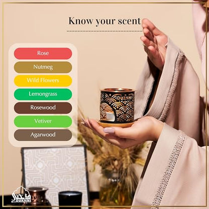 Oud Al Raghbah Bakhoor Set by Dukhni | 2 x 9 Piece Each & Oriental Bakhoor Burner | Arabic Incense | Zesty Woody Oud Blend| Perfect for Prayer Time | to Relax & Meditate