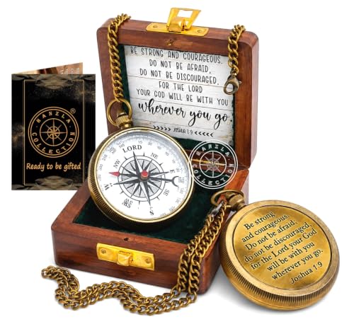 Be Strong and Courageous, Do Not Be Afraid Quote Engraved Brass Directional Magnetic Compass, Joshua 1: 9 Religious Gifts for Women Men Boy Girl, Confirmation Gift Ideas - style: Locket Style 1