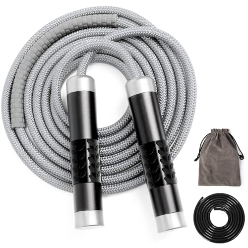 1LB Weighted Jump Ropes for fitness Women Men, Aluminum Handles for MMA, Boxing, CrossFit, Weight-loss Workouts, Tangle-Free Ball Bearing Rapid Speed Skipping Jump Rope with Adjustable 9mm Cotton & PVC Cord - color: Black