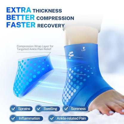 Ankle Ice Pack Wrap for Swelling with Thickened Cold Compression and Cooling Fabric, Ice Packs for Injuries Reusable for Swollen Feet, Achilles Tendonitis Relief, Plantar Fasciitis Relief - size: L