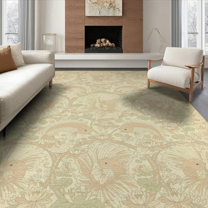 6'x9' Washable Asian Lotus Area Rug, Beige Non-Shedding Pet Friendly Room Rug for Queen Size Bedroom, Under Bed, Master Suite, Foldable Easy Care Carpet | Ref:1885582 - color: Beige/Pattern 45, size: 6' x 9' (Rectangular)